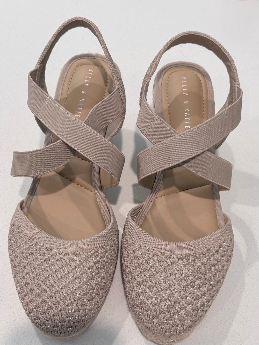 Kelly & Katie Kenedy Espadrille Wedge Sandal Taupe Sparkle 8.5W